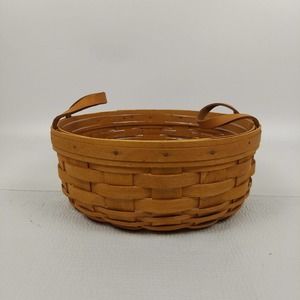 1993 Longaberger Round Basket Leather Handles With Protector